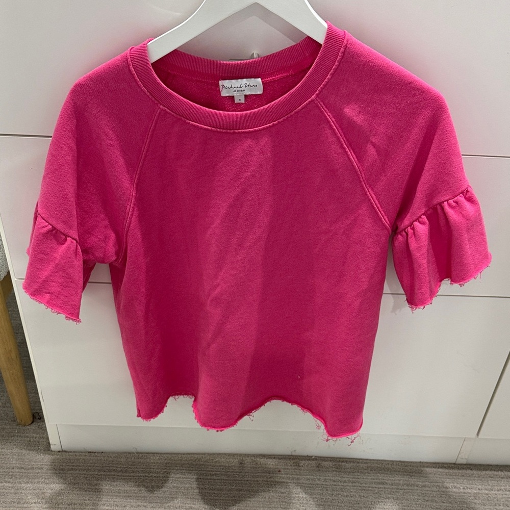 Michael Stars Bright Pink Ruffle Sleeve Top